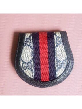 Vintage GUCCI GG Ophidia Sherry Line Coin Case – Navy Blue / Red GG Canvas w COA